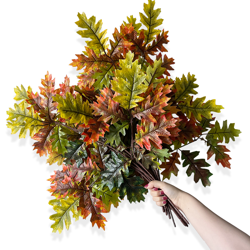 12pcs Artificial Oak Tree Leaves Branch For Plant Wall Background Wedding